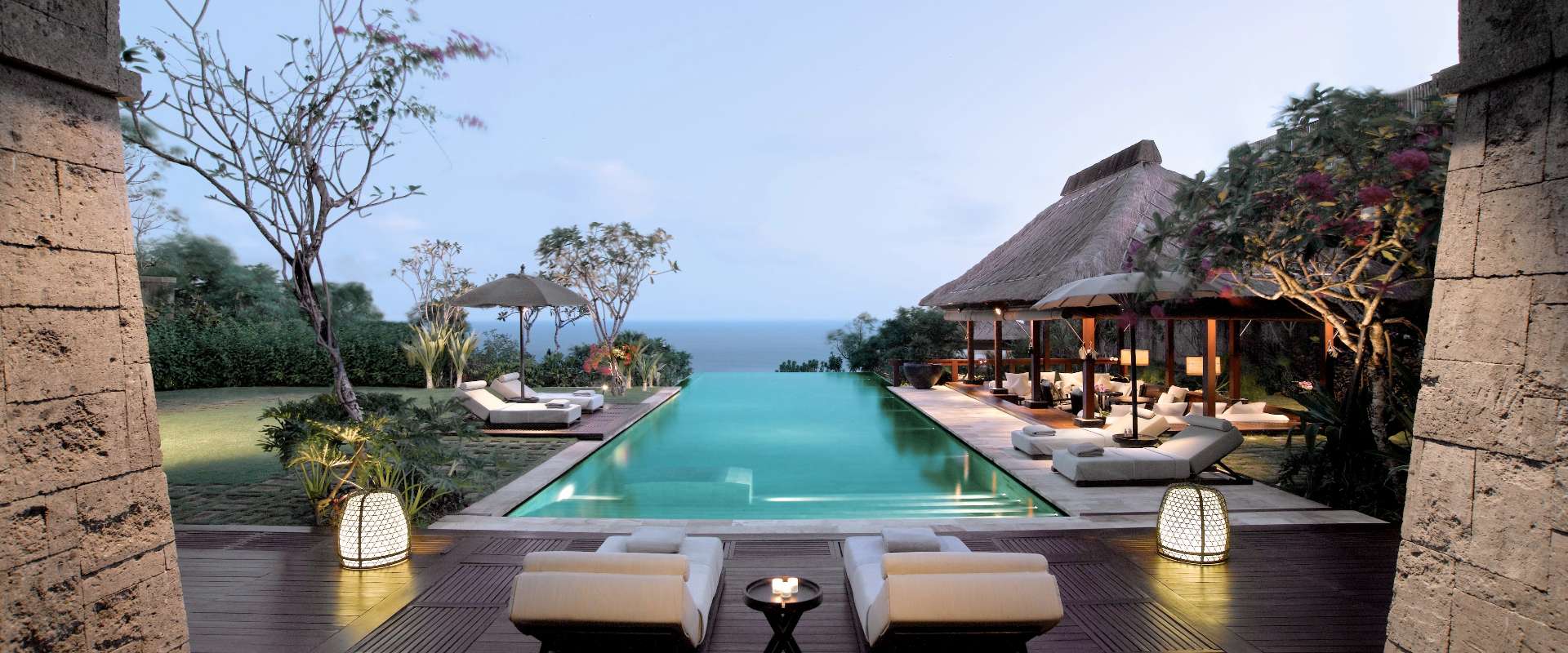 Bvlgari Resort Bali aerial view showing the resort's clifftop position 150 metres above the Indian Ocean on Bali's Bukit Peninsula