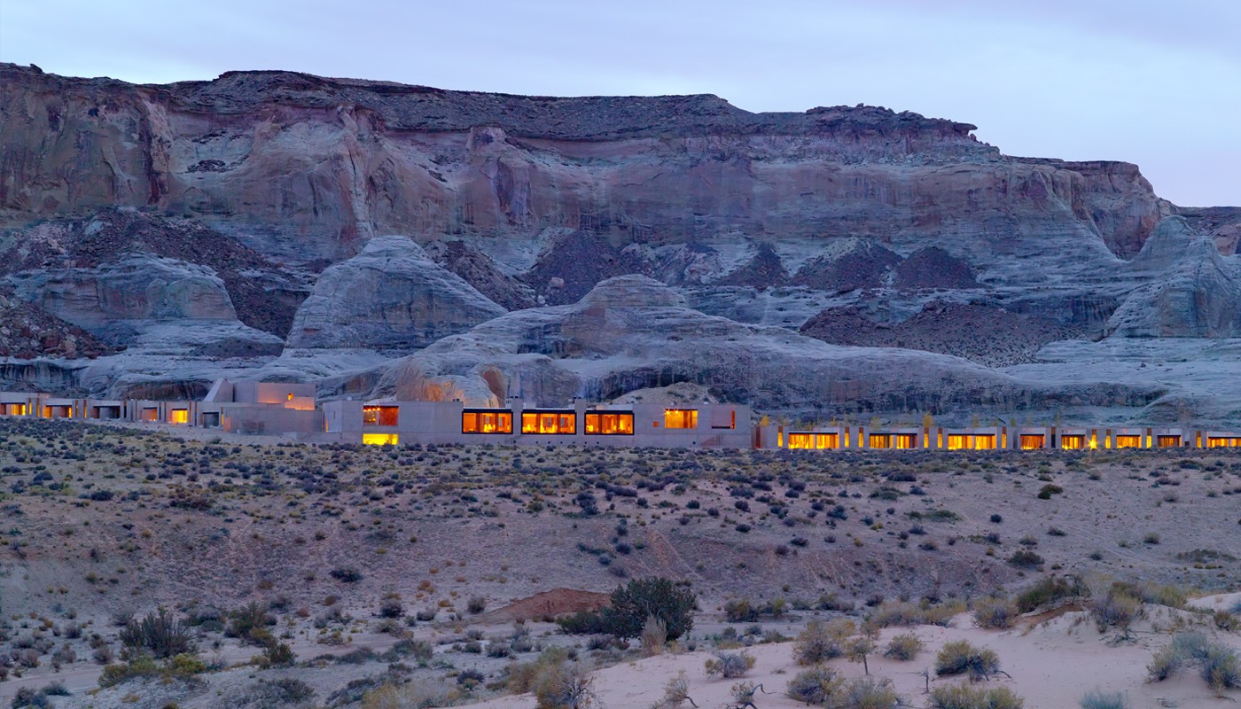 Amangiri at Canyon Point, Utah — the substantial 600-acre desert resort meticulously integrated into the dramatic sandstone canyon landscape of the Greater Glen Canyon Recreation Area, among the most architecturally significant single luxury resorts of the past 25 years