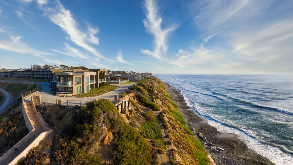 Alila Marea Beach Resort Encinitas on the elevated bluff above Cardiff State Beach with the unobstructed Pacific Ocean view — the only Alila Hotels property on the North American Pacific coast